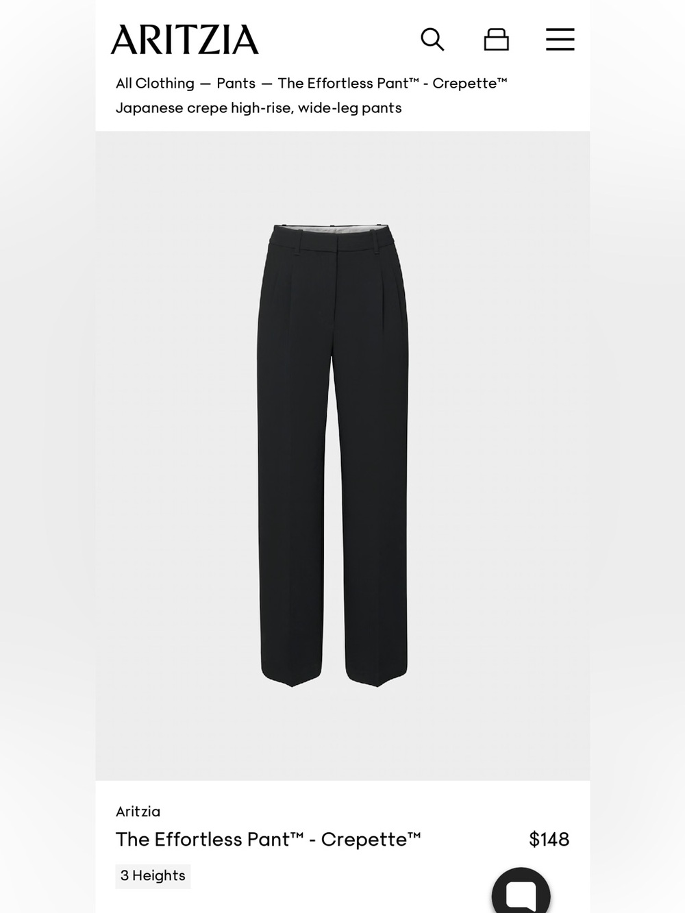 Aritzia Wide-Leg High-Rise Pants in Black, size 14